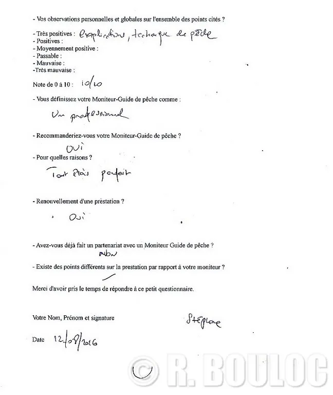 10/10 en appréciation de cours de pêche 10