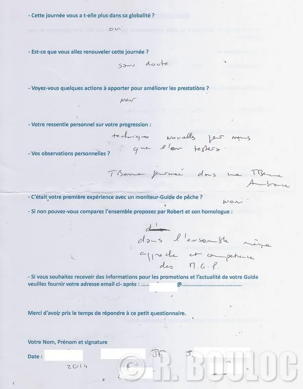 Hauts résultats des stages de pêche de R. BOULOC 52