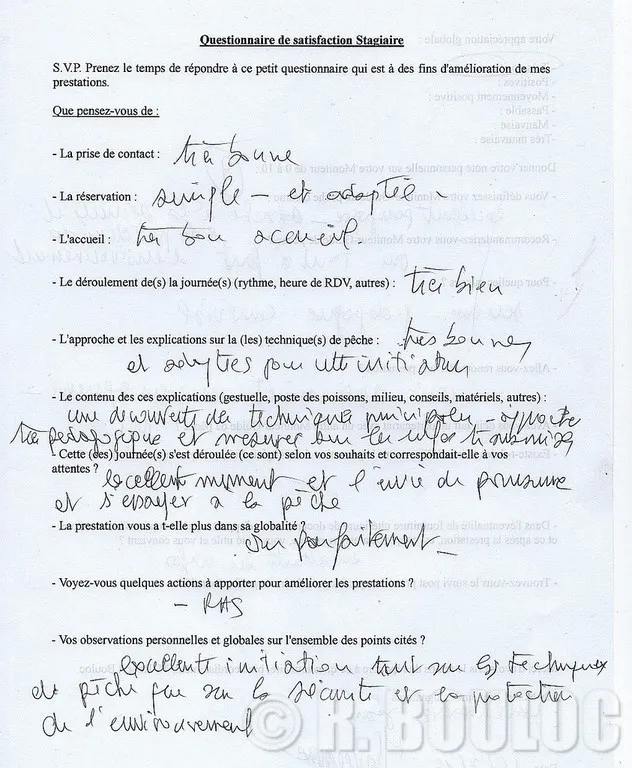 Grande qualité d'adaptation aux demandes de stages de pêche, mis en oeuvre par R. BOULOC 45