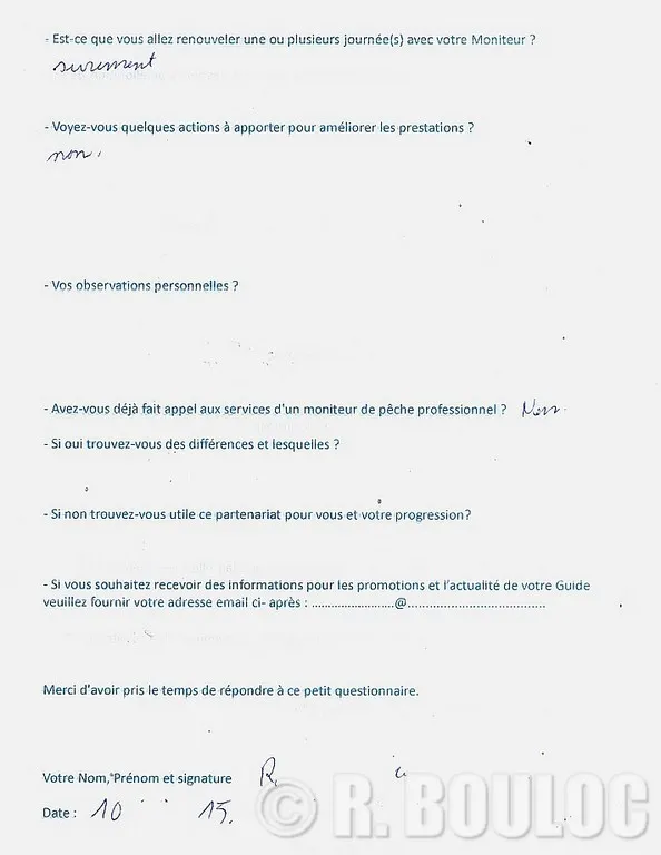 Combler les participants aux stages pêche de R. Bouloc 92