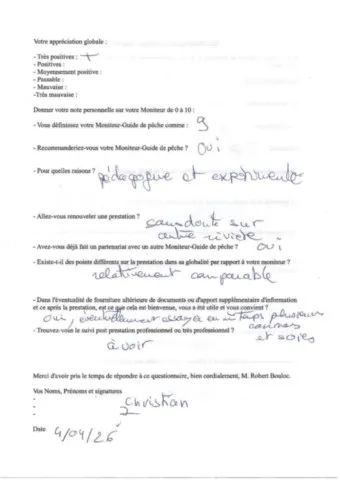 Satisfaction pêche sur rivière La VIS 2026